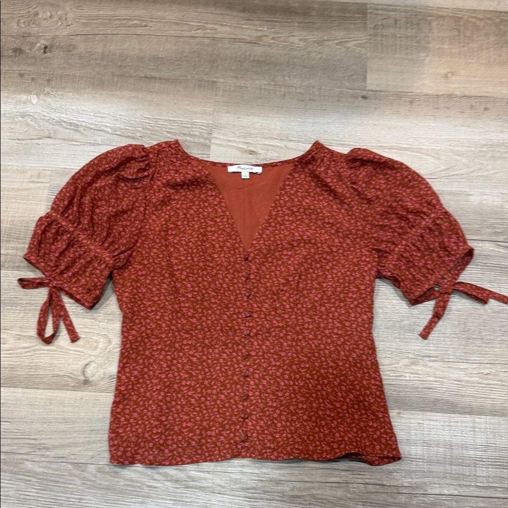 Madewell Red and Pink Floral Top, Size 0